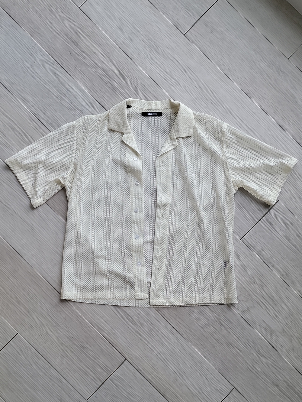 Fashion Nova Cream Short Sleeve Button-Down Shirt